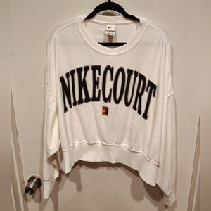 Nike Court Heritage White Oversized Fit Terry Crew Neck Tennis Sweatshirt Sz L